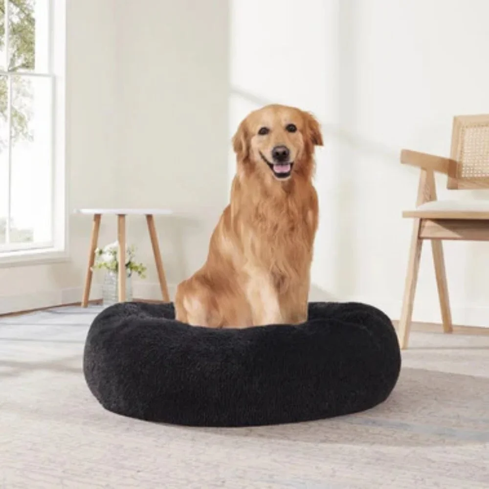 Fluffy Calming Cat Dog Black Donut Bed Medium New With Tags